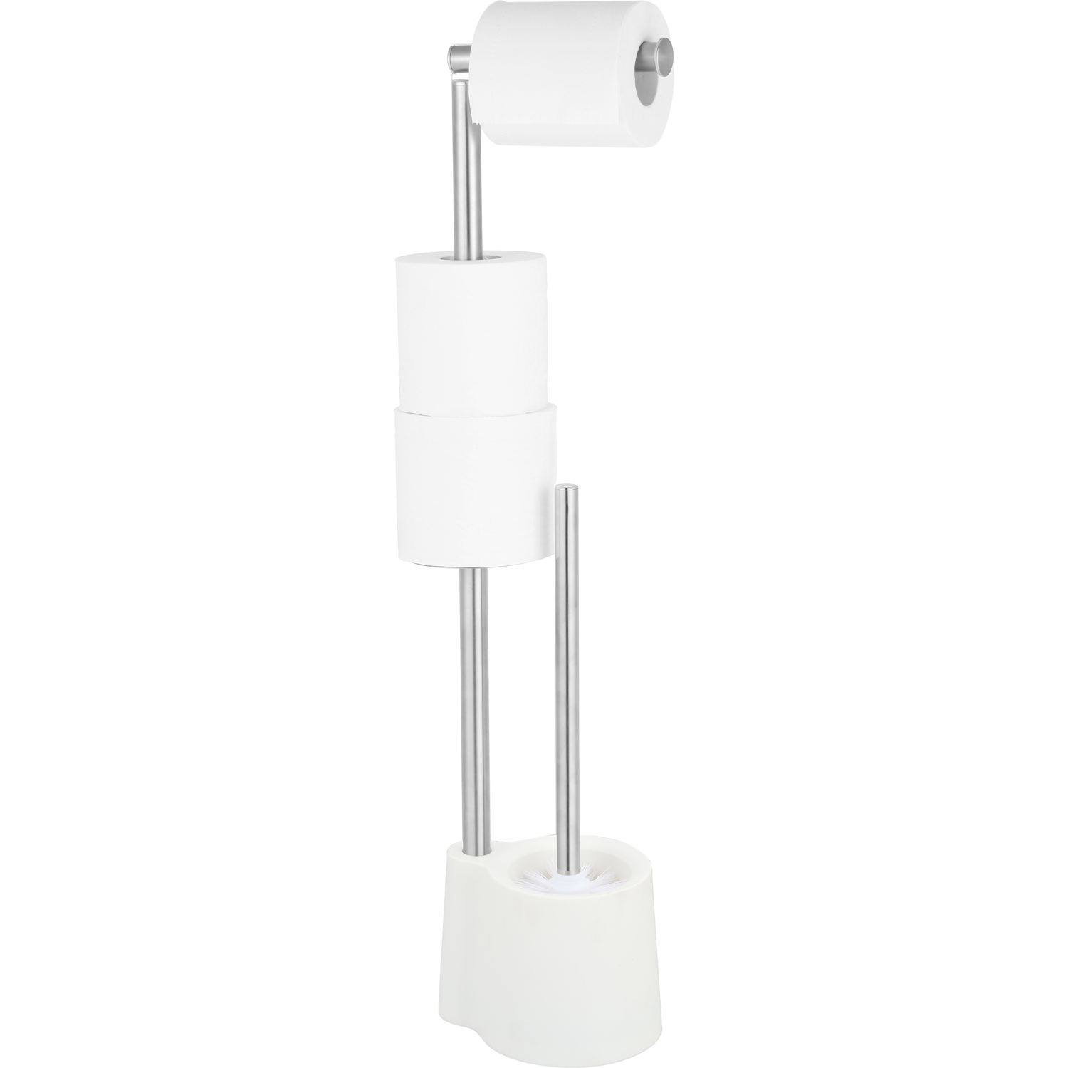 VESTIAMO CASA - Piantana Portascopino e Portarotolo Bianco in acciaio inox - h65,5x16x12,8 cm
